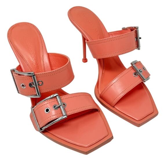 Alexander McQueen Double Buckle Slide Mule Sandals Apricot size 38.5 US8.5 - Picture 3 of 15